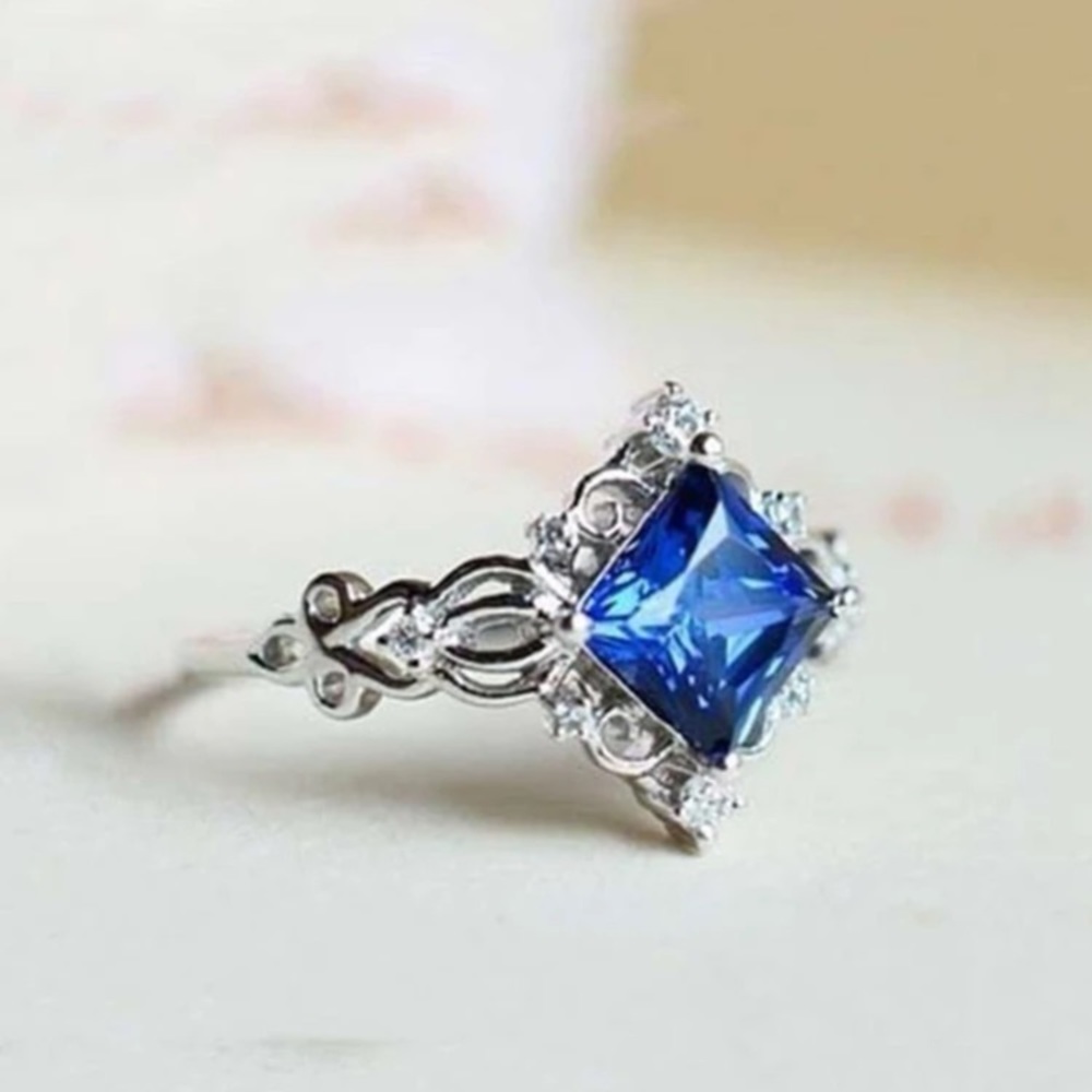 1pc European And American Fashionable Simple Engagement Ring Set With Bl… - Picture 4 of 14